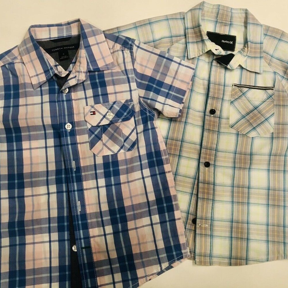 Hurley & Tommy Plaid Button Down Shirts-EUC-4T